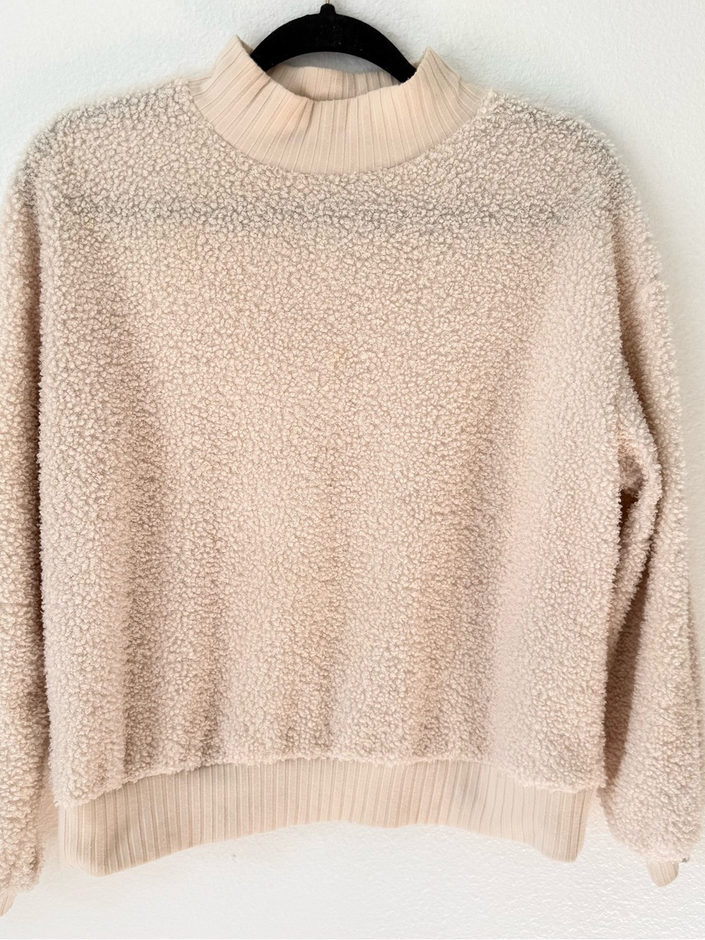 Women's Cream Sherpa Turtleneck Pullover Sweater